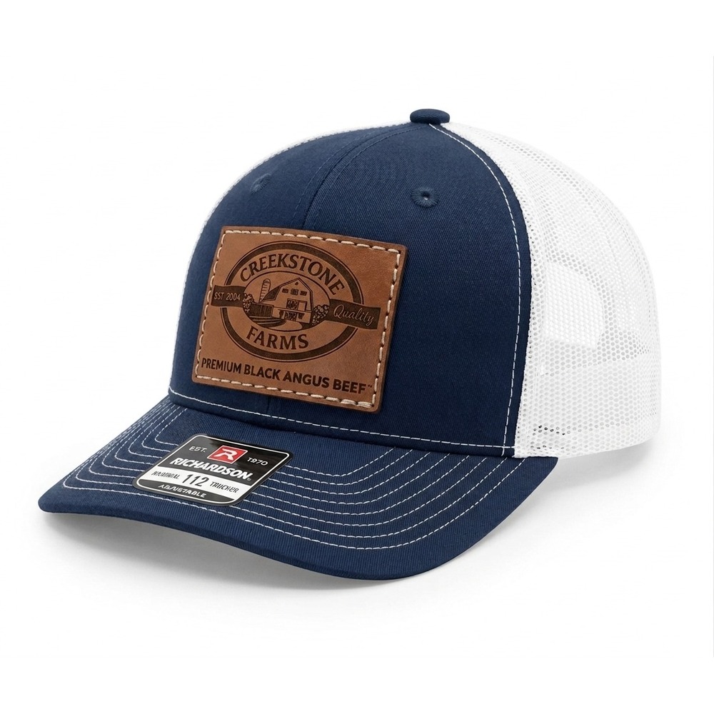 Richardson WR Snapback Trucker Hat Cap Creekstone Angus Cattle Leather Logo